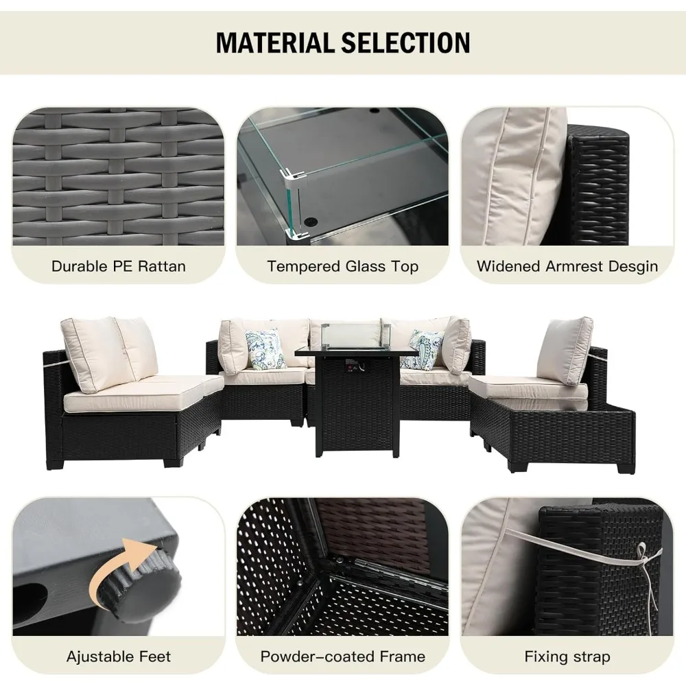Outdoor Furniture With Fire Pit - Divano componibile da esterno in vimini