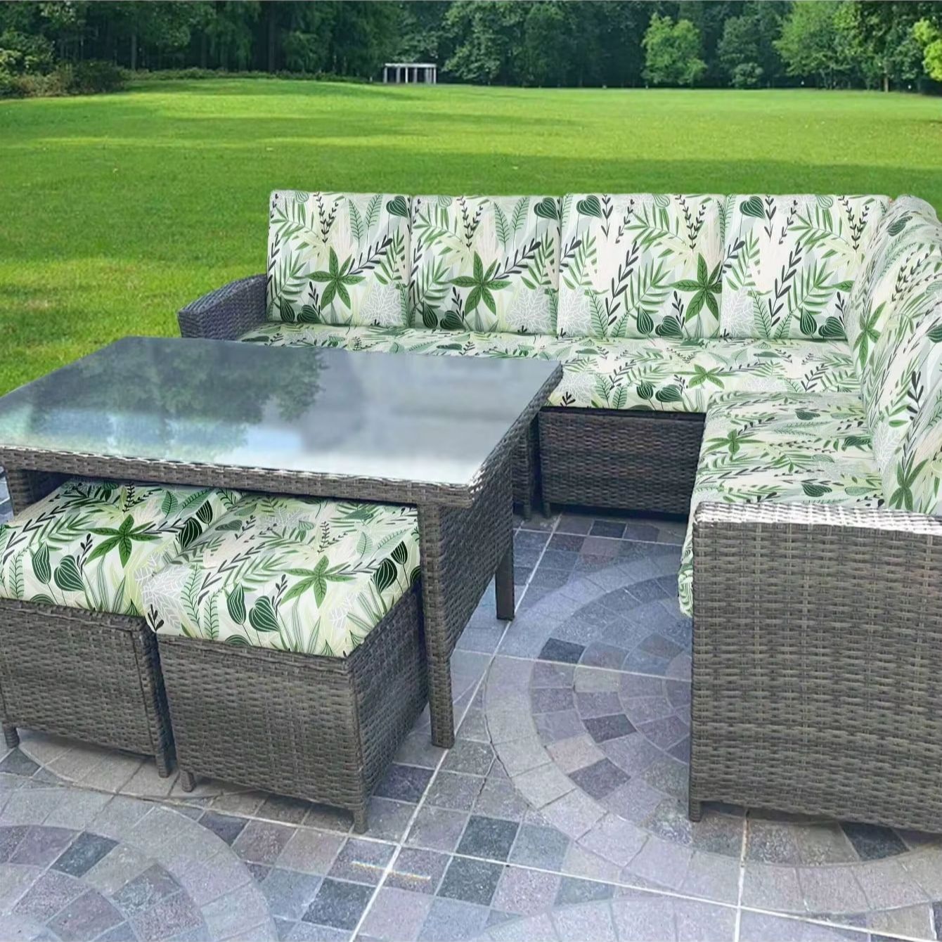 Outdoor Furniture No Cushions - Copricuscini per Divano con Stampa Tropicale