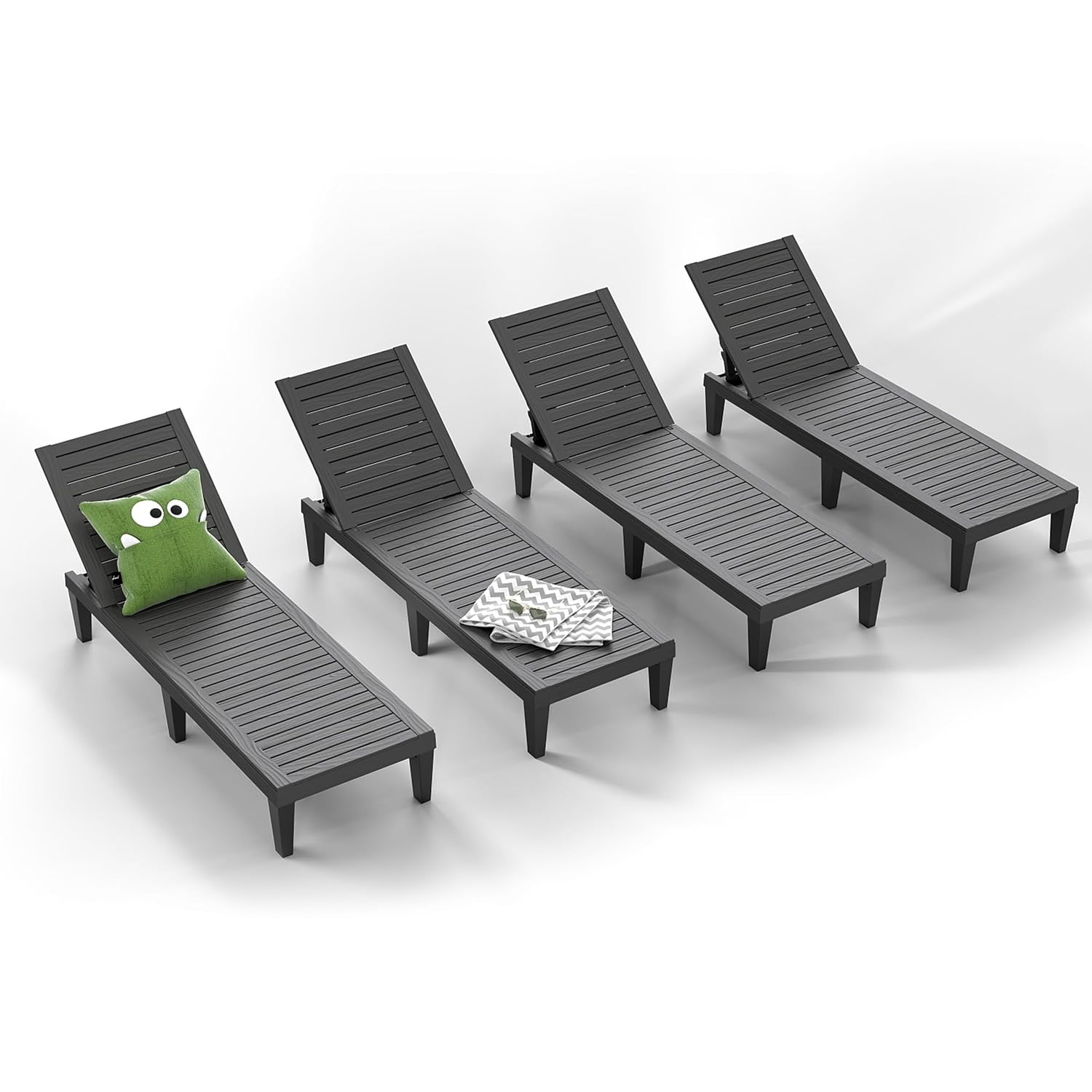 Outdoor Furniture Lounge Set - Set di 4 Lettini Regolabili a