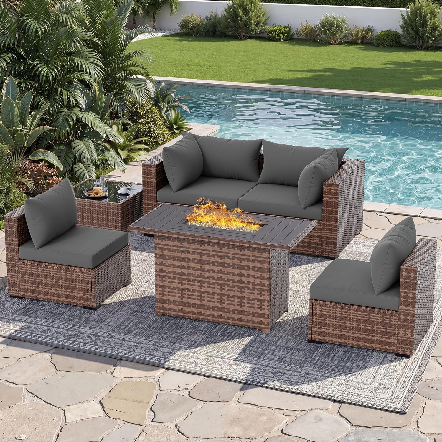 Set Divano Sezionale da Estern - Outdoor Furniture With Fire Pit recensione e prezzo